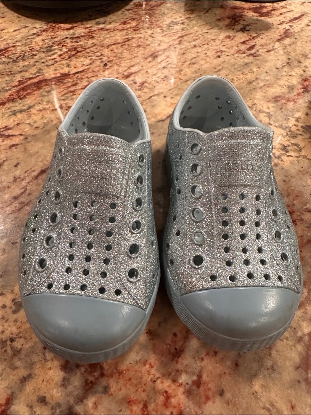 2 pairs of Native Toddler Silver Glitter Jefferson and white Slip-On Water Shoes